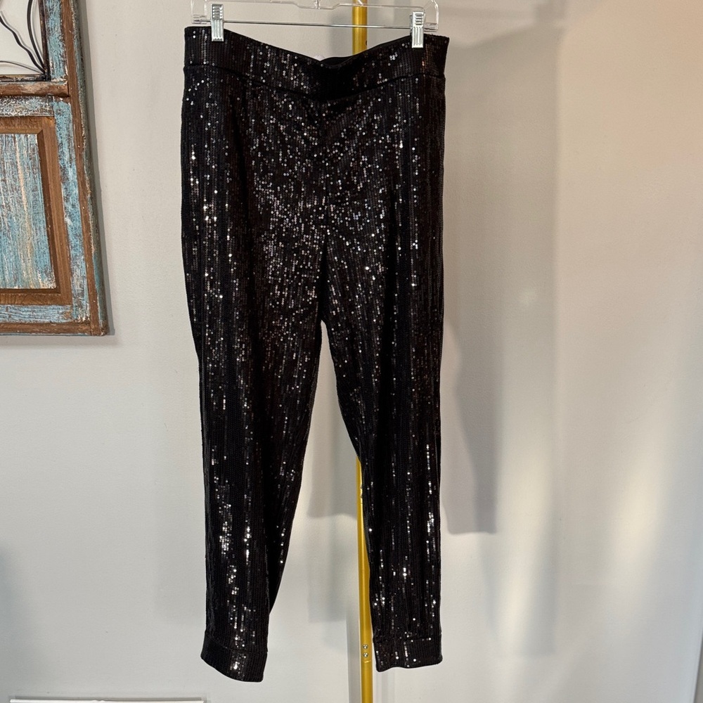 Nine West Black Sequin Ankle Pants jogger style EUC L
